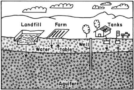 A drawing of the soil and water table.